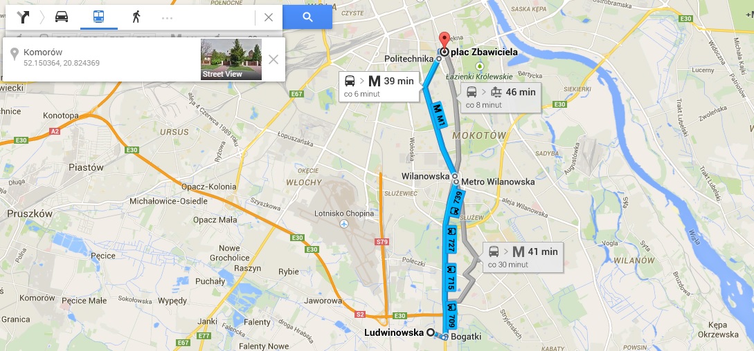 Google Transit, źródło: google.pl