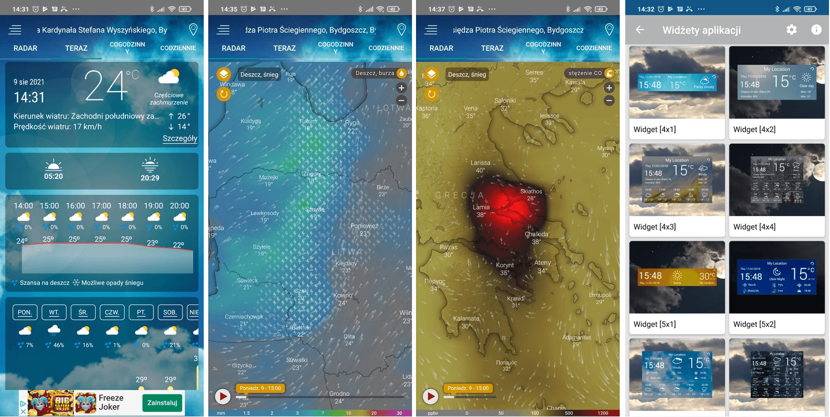 widok z aplikacji Weather Radar App